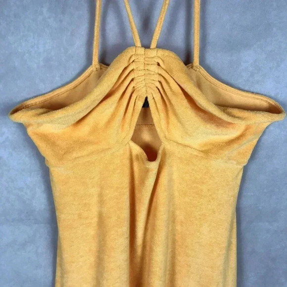 H&M Orange Terry Halter Beach Summer Dress LARGE - Picture 3 of 13